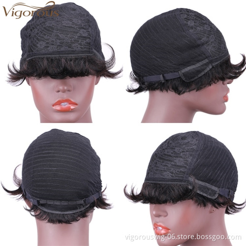 Vigorous Cheap Human Hair Short Bob Brazilian Pixie Cut Wig Straight Human Hair Wigs With Bangs 8 Inch Machine Made Real Wigs